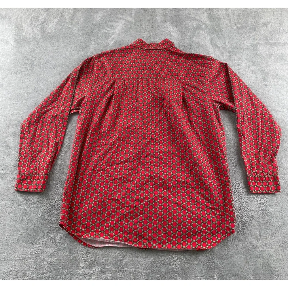 Karen Scott Mens Red Holly Berry Christmas Button Down Shirt M Cotton Long Slv